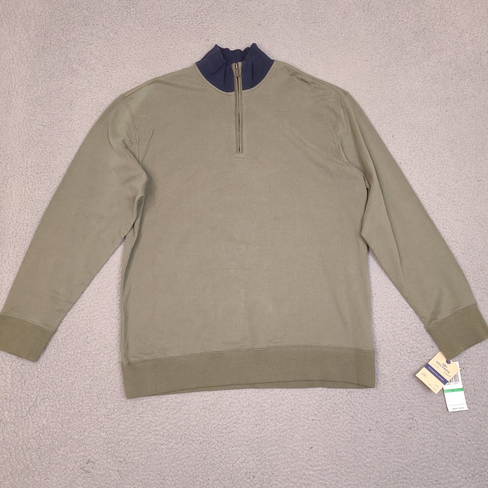 Dockers Mens Weekend Shirt Large 1/4 Zip‎ Pullover Olive Green Navy NWT *Defect